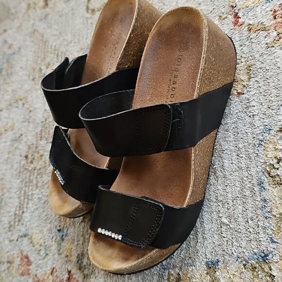 Lola Sabbia Wedge Black Sandal, Velcro Strap, Sz 37 Or 6.5-7 - Picture 7 of 7